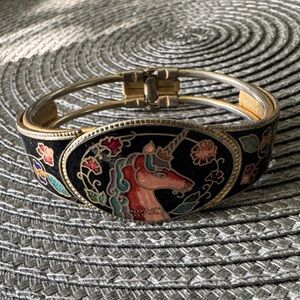 RARE Vintage Unicorn Enamel Bangle Bracelet with Gold Accents